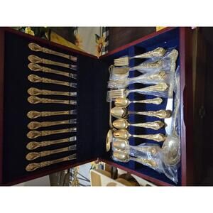 Set of 77 Flatware GOLDEN VERSAILLES- Home Concepts 24K Gold Electroplate